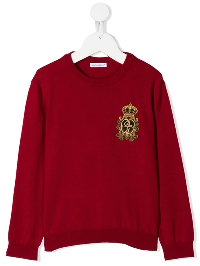 Dolce & Gabbana Kids' Crest Embroidered Jumper In Red