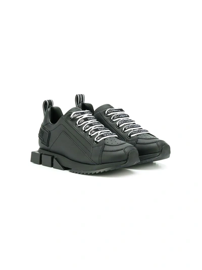 Dolce & Gabbana Kids' Logo-lace Sneakers In Black