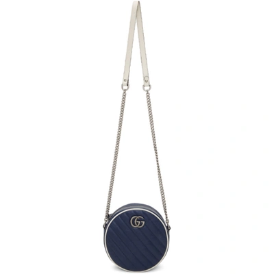 Gucci Gg Marmont Mini Round Torchon Leather Crossbody Bag In 4186 Blue