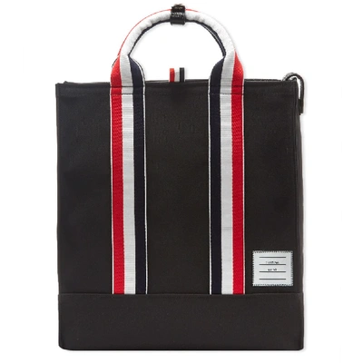 Thom Browne Grosgrain Stripe Tote Bag In Black