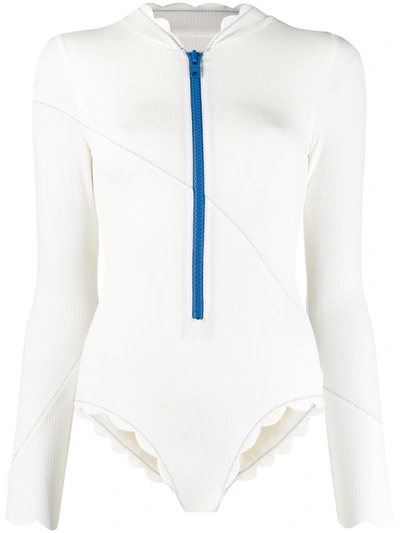 Marysia North Sea Rashguard Scalloped Stretch-crepe Swimsuit In White