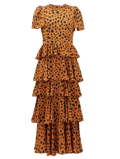Rhode Serena Tiered Animal-print Crepe Maxi Dress In Brown