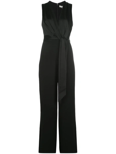Simkhai Tie-front Draped Cady And Satin Jumpsuit In Black