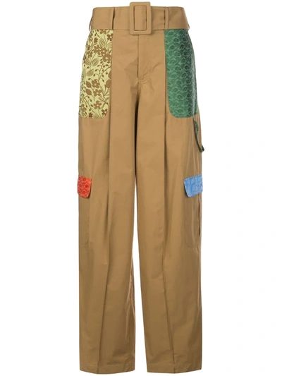 Rosie Assoulin Belted Jacquard-trimmed Cotton Wide-leg Pants In Brown