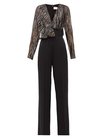 Peter Pilotto Silk And Lurex-blend Fil Coupé Chiffon And Cady Jumpsuit In Black