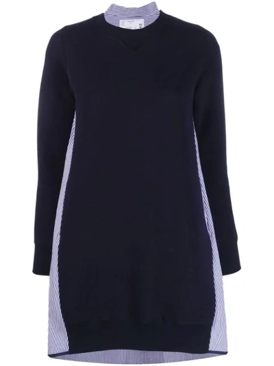 Sacai Sweater Dress W/ Poplin Back In Blue