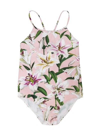 Dolce & Gabbana Kids' Floral One-piece Swimsuit In Pink