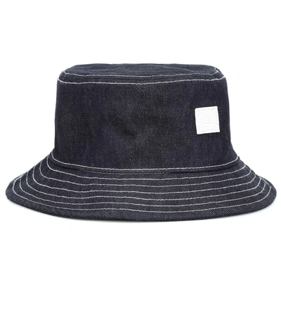 Acne Studios Buk Face Appliquéd Denim Bucket Hat In Blue