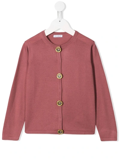 Dolce & Gabbana Kids' Embellished Button Cardigan In Pink