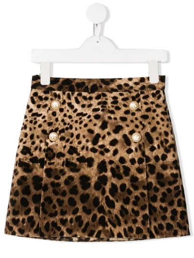 Dolce & Gabbana Kids' Animalier Print Skirt For Girl In Leopardato