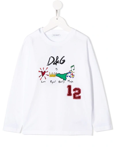 Dolce & Gabbana Kids' Printed Round Neck Top In White