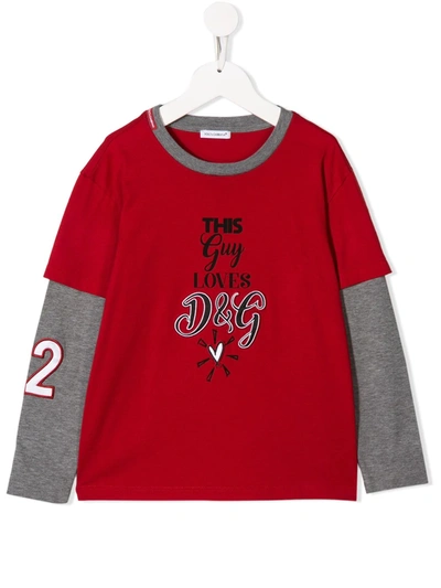 Dolce & Gabbana Kids' Layered Script Print T-shirt In Red