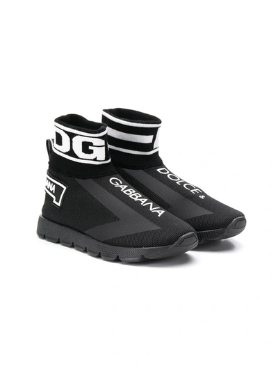 Dolce & Gabbana Kids' Sorrento Logo Sneakers In Black