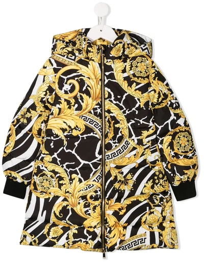 Young Versace Kids' Baroque Print Padded Coat In Black