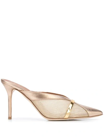 Malone Souliers Bobbi 85 Metallic Mesh And Leather Mules In Gold