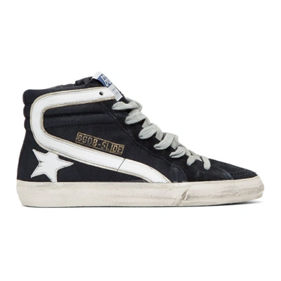 Golden Goose Slide Glittered Distressed Suede High-top Trainers In Black