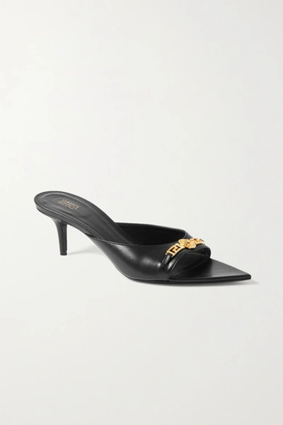 Versace Embellished Leather Mules In Black