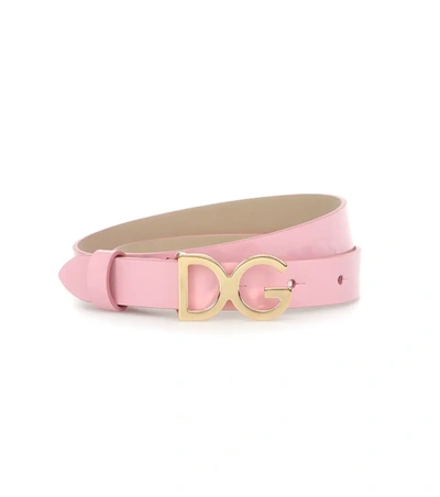 Dolce & Gabbana Kids' Patent Leather Belt With Dg Logo In Pink