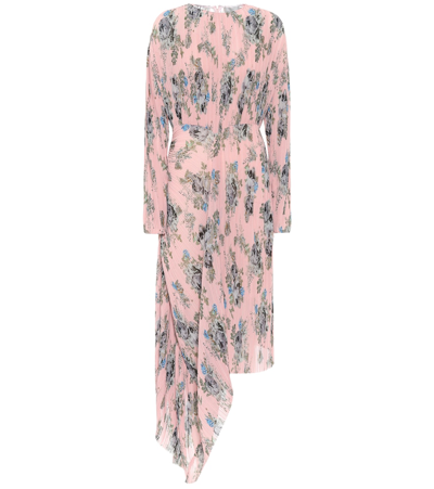 Preen By Thornton Bregazzi Glenda Asymmetric Floral-print Plissé-georgette Midi Dress In Pink