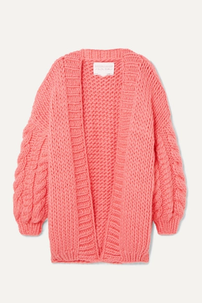 I Love Mr Mittens Cable-knit Wool Cardigan In Pink