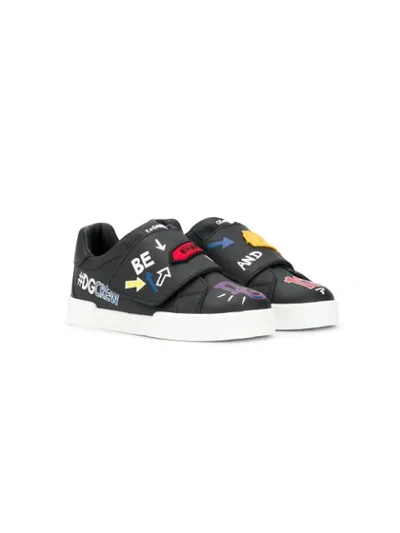 Dolce & Gabbana Teen Logo Patch Low Top Sneakers In Black