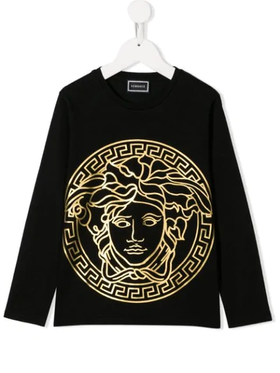 Young Versace Teen Medusa Print T-shirt In Black