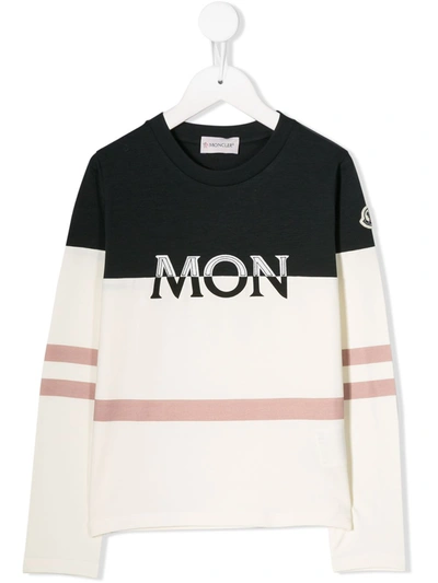 Moncler Kids' Embroidered Logo Long Sleeve Top In White