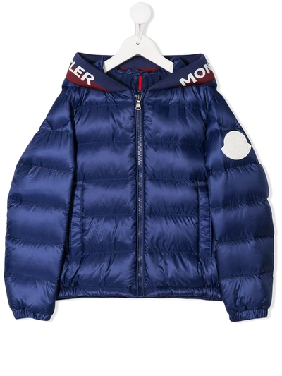 Moncler Kids' Logo Hooded Puffer Jacket In Blue