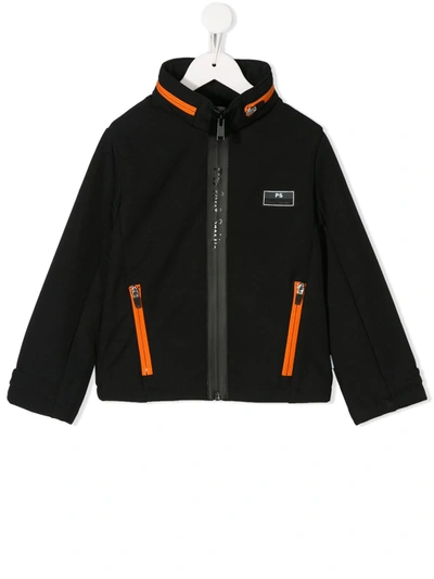 Paul Smith Junior Kids' Contrast Zip Up Jacket In Black