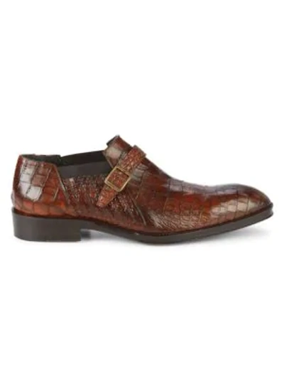 Jo Ghost Croc-embossed Leather Loafers In Brown