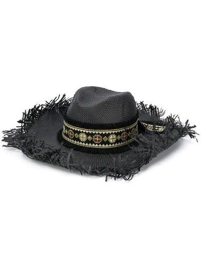 Etro Embellished Straw Hat In Black