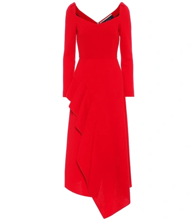 Roland Mouret Blackwater Draped Wool-crepe Midi Dress In Red