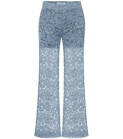 Valentino Cotton-blend Lace Pants In Blue