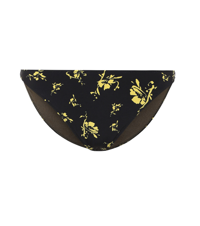 Ganni Flower Print Bikini Bottoms In Black,yellow