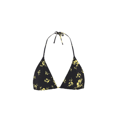 Ganni Floral Bikini Top In Black