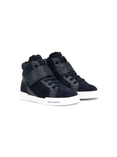 Dolce & Gabbana Kids' High-top Logo Trainers In Blue