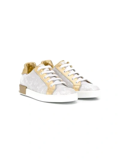 Dolce & Gabbana Kids' Metallic Panelled Trainers In White