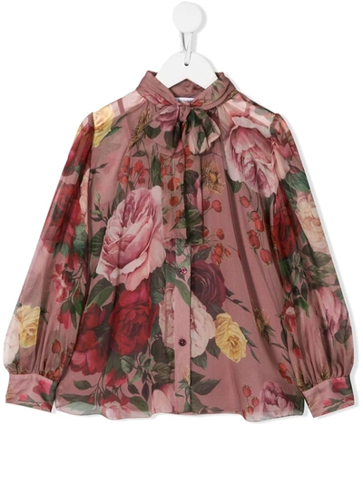 Dolce & Gabbana Kids' Floral Print Blouse In Pink