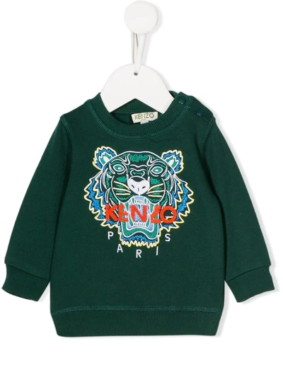 Kenzo Babies' Tiger-embroidered Sweatshirt In Green