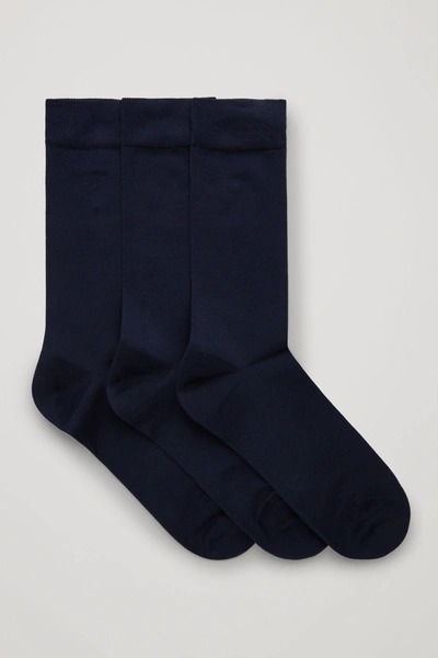 Cos 3-pack Mercerised Cotton Socks In Blue