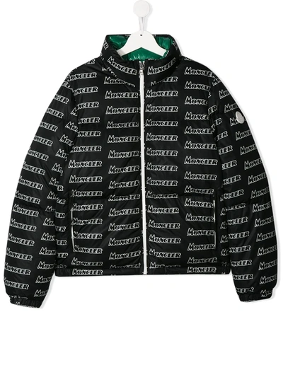 Moncler Kids' Logo Print Padded Jacket In Black