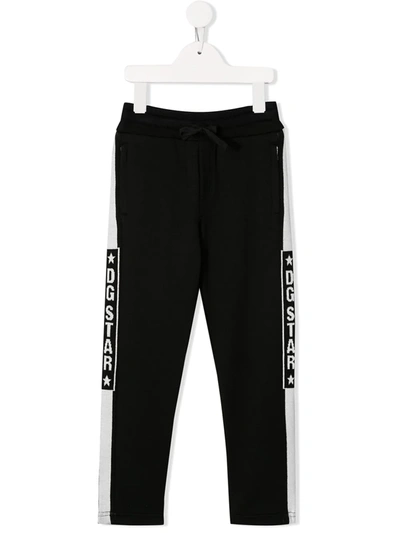 Dolce & Gabbana Kids' Logo Stripe Track Trousers In Black