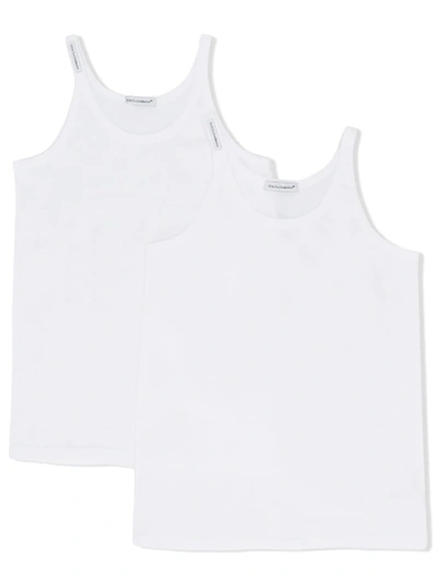 Dolce & Gabbana Kids' Set Of 2 Cotton Jersey Tank Tops In White