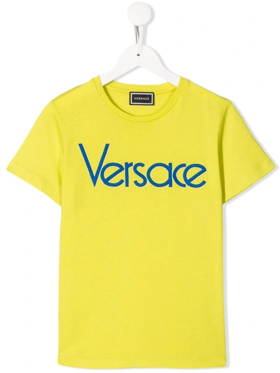 Young Versace Kids' Logo Printed T-shir In Yellow