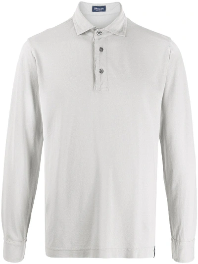 Drumohr Long Sleeve Polo In Ice Grey