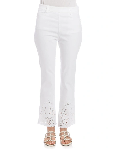 Ermanno Scervino White Bootcut Jeans With Pierced Embroidery