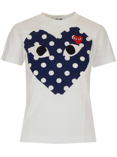 Comme Des Garçons Play White & Navy Polka Dot Big Heart T-shirt