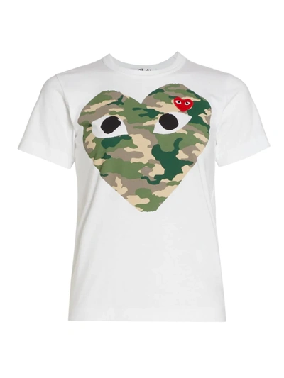 Comme Des Garçons Play Big Heart Camouflage Cotton-jersey T-shirt In White