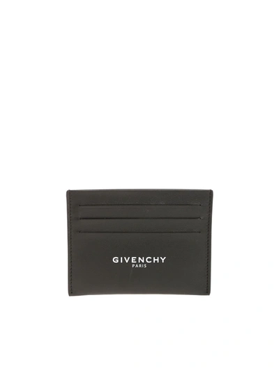 Givenchy Black Card Holder With White Logo Print In Black