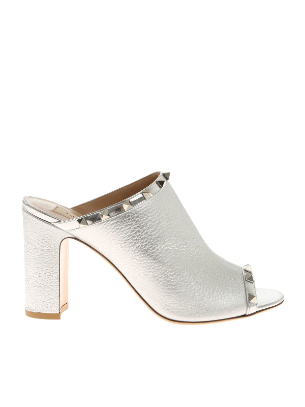 silver mule sandals